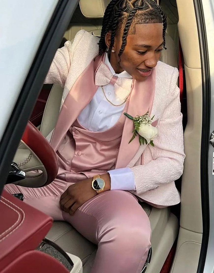 Light Pink Jacquard 3-Piece Shawl Lapel Men's Prom Suits
