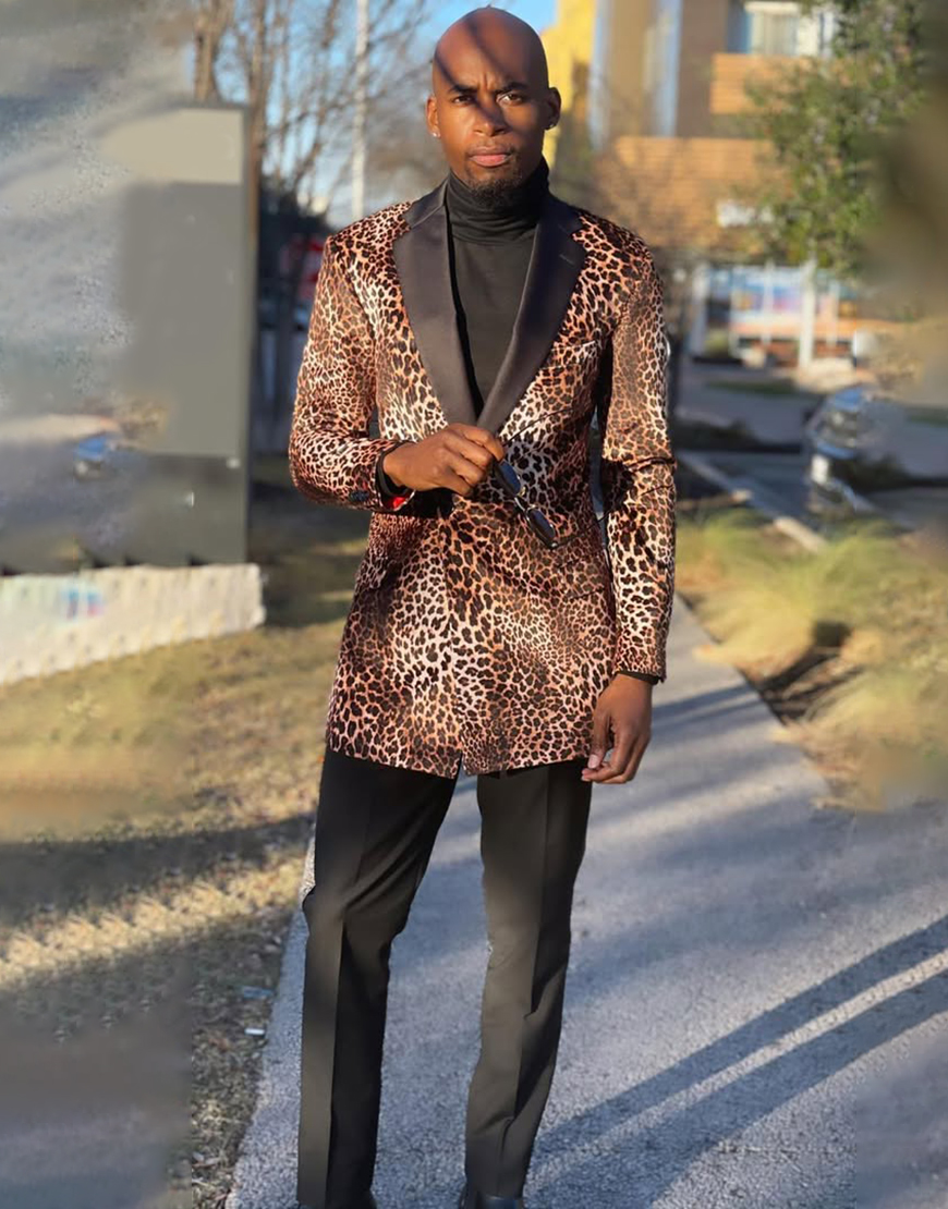 Leopard Print Notched Lapel 2 Piece Slim Fit Prom Homecoming Men's Suits