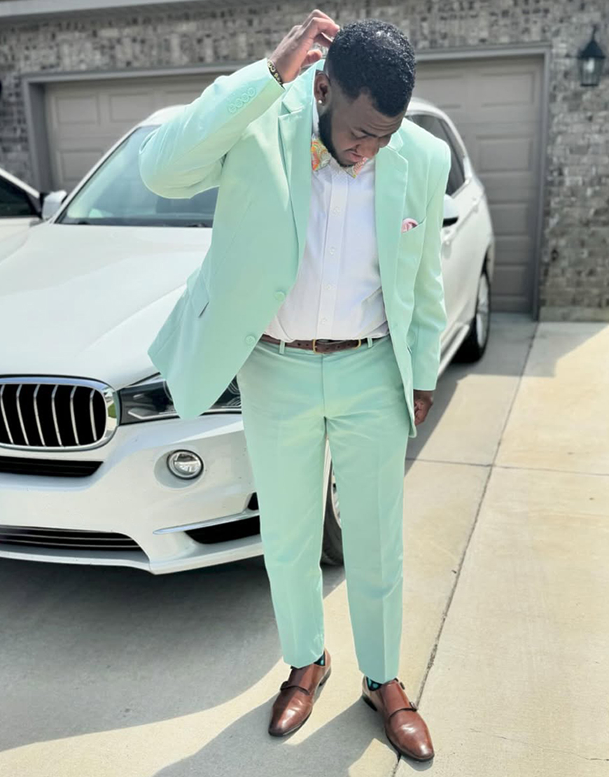Light Green Notched Lapel 2 Piece Slim Fit Prom Homecoming Men's Suits