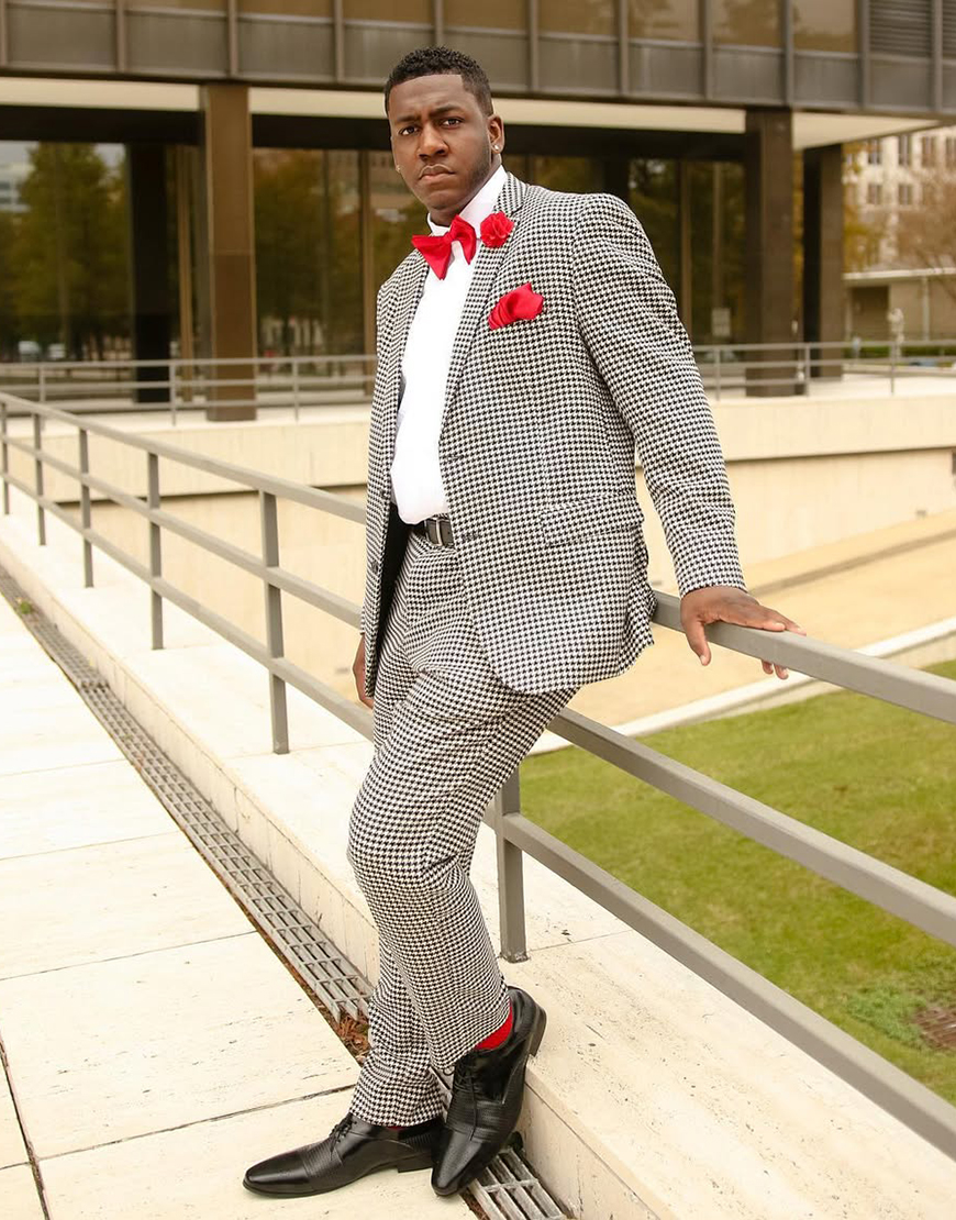 Grey Houndstooth Slim Fit 2 Piece Notched Lapel Men's Prom Homecoming Suits