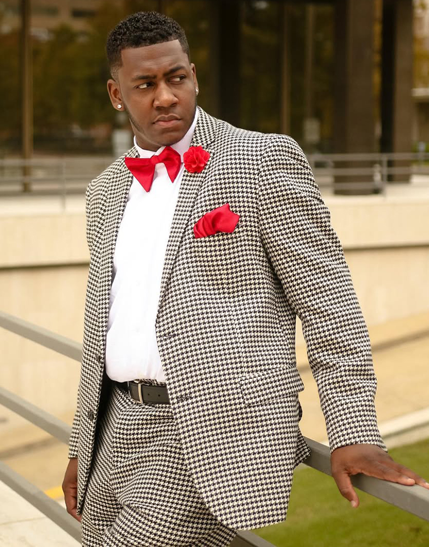 Grey Houndstooth Slim Fit 2 Piece Notched Lapel Men's Prom Homecoming Suits