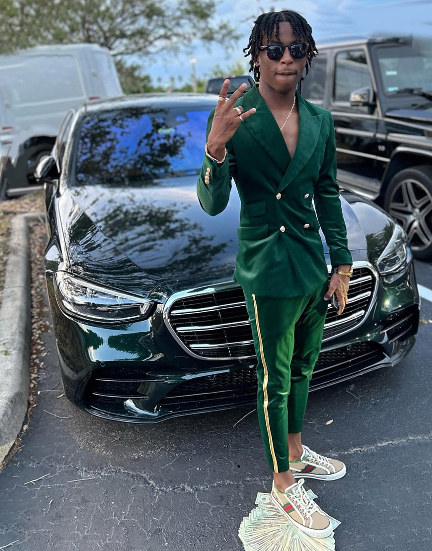 Dark Green Velvet Slim Fit 2 Piece Peak Lapel Men's Prom Homecoming Suits