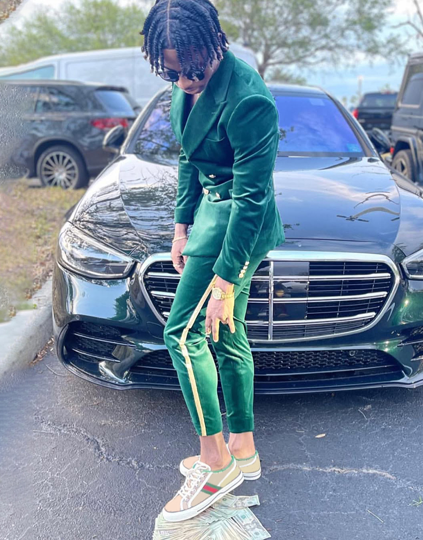 Dark Green Velvet Slim Fit 2 Piece Peak Lapel Men's Prom Homecoming Suits