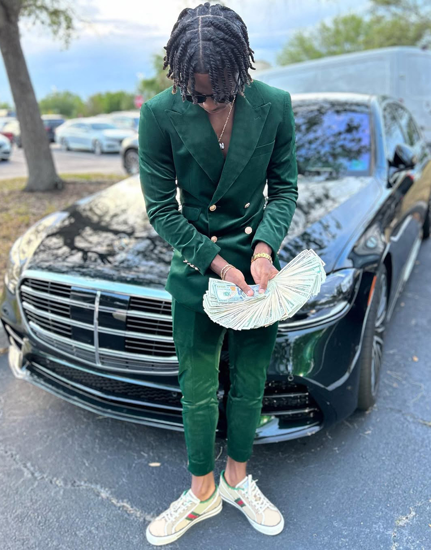 Dark Green Velvet Slim Fit 2 Piece Peak Lapel Men's Prom Homecoming Suits