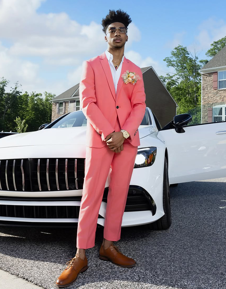 Pink Slim Fit Notched Lapel 2 Piece Prom Homecoming Men's Suits