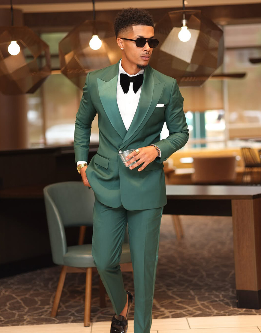 Dark Green Slim Fit 2 Piece Peak Lapel Men's Prom Homecoming Suits