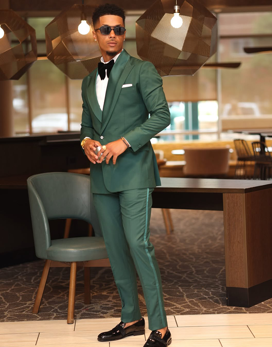 Dark Green Slim Fit 2 Piece Peak Lapel Men's Prom Homecoming Suits