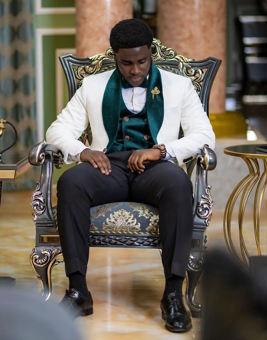 White and Green Slim Fit 3 Piece Shawl Lapel Men's Prom Homecoming Suits