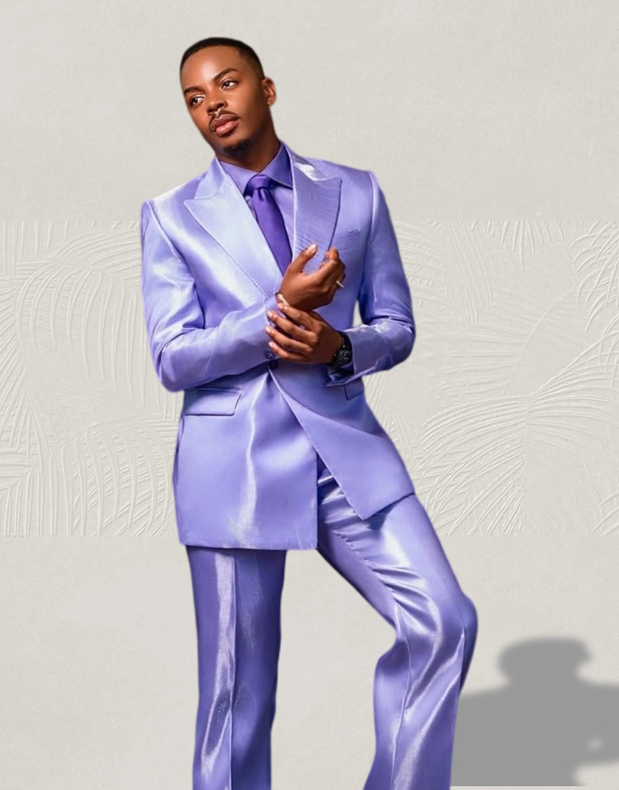 Lilac Double Breasted 2 Piece Peak Lapel Men's Prom Homecoming Suits