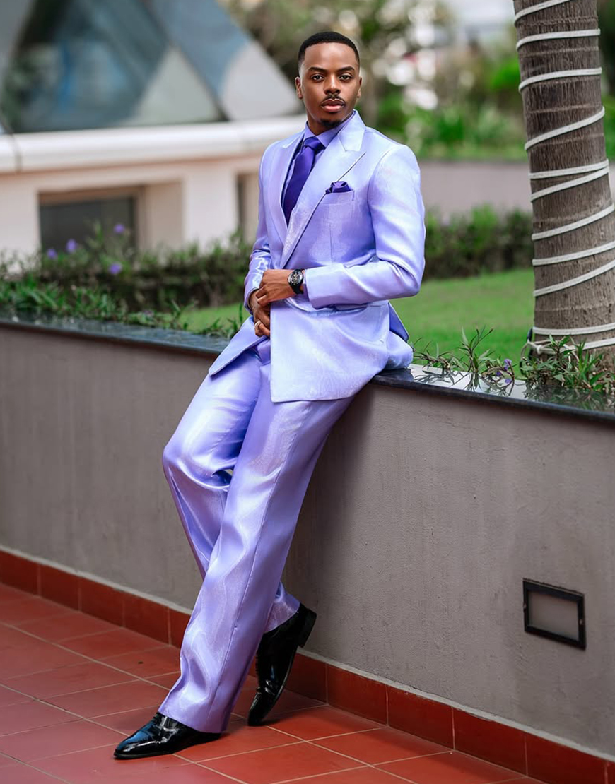 Lilac Double Breasted 2 Piece Peak Lapel Men's Prom Homecoming Suits