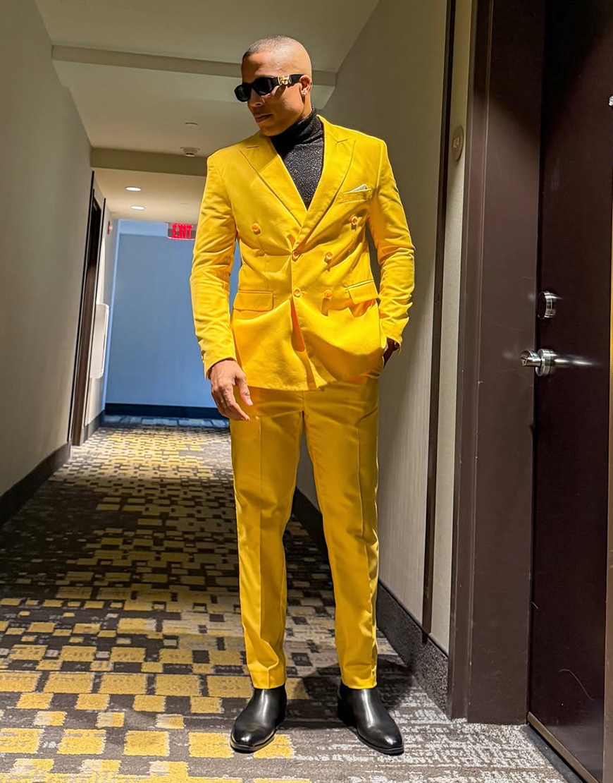Yellow Double Breasted 2 Piece Notched Lapel Men's Prom Homecoming Suits