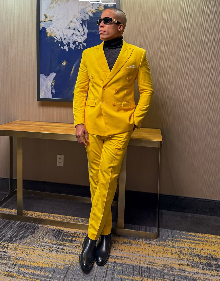 Yellow Double Breasted 2 Piece Notched Lapel Men's Prom Homecoming Suits