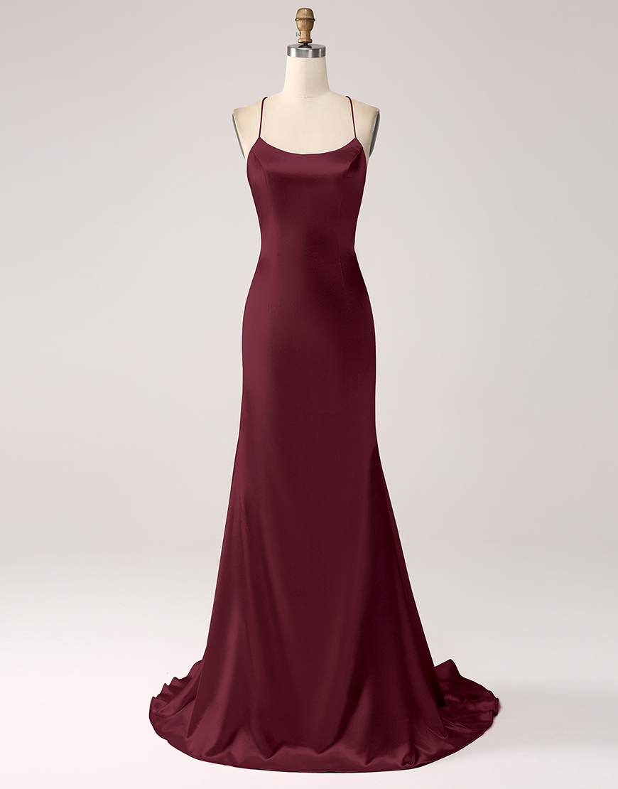 Blush Mermaid Spaghetti Straps Satin Lace-Up Long Prom Dress