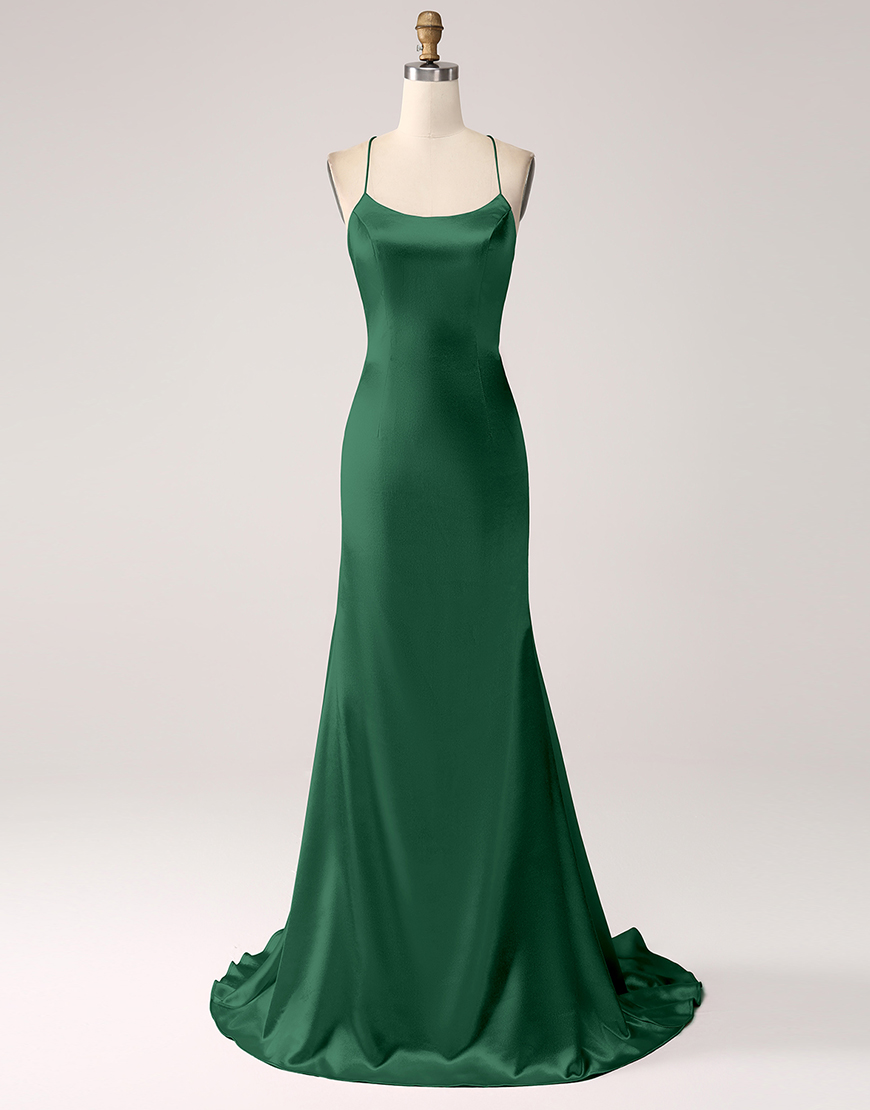 Blush Mermaid Spaghetti Straps Satin Lace-Up Long Prom Dress