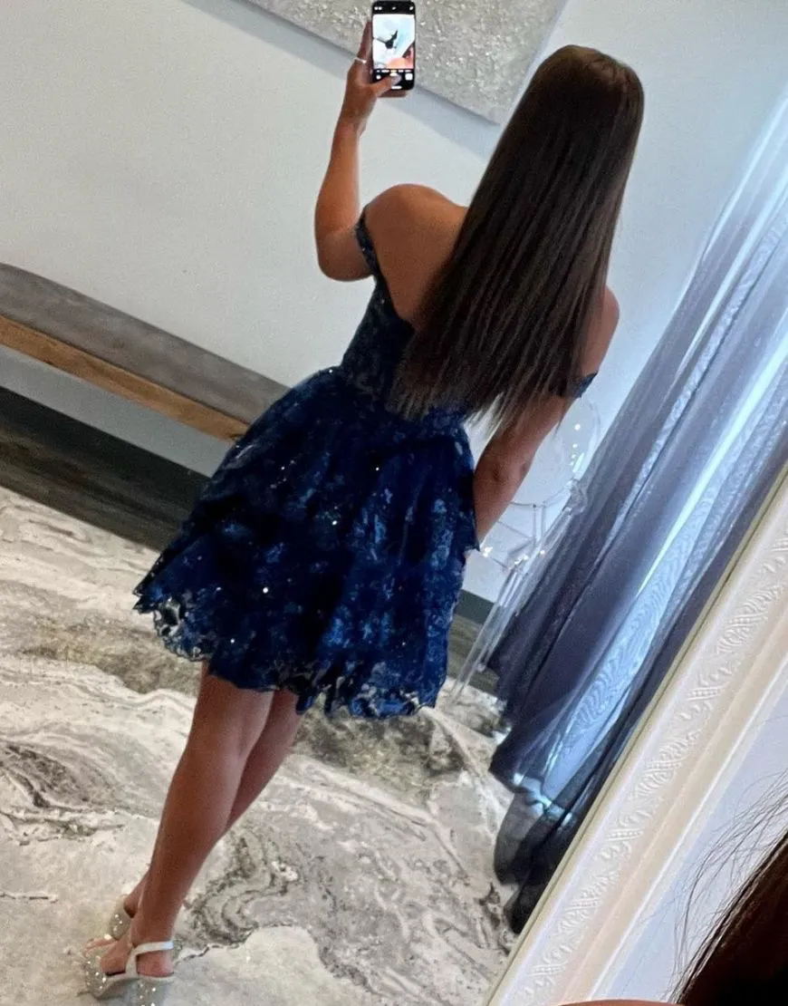 Sparkly Red Off The Shoulder A-Line Tiered Short Party Dress