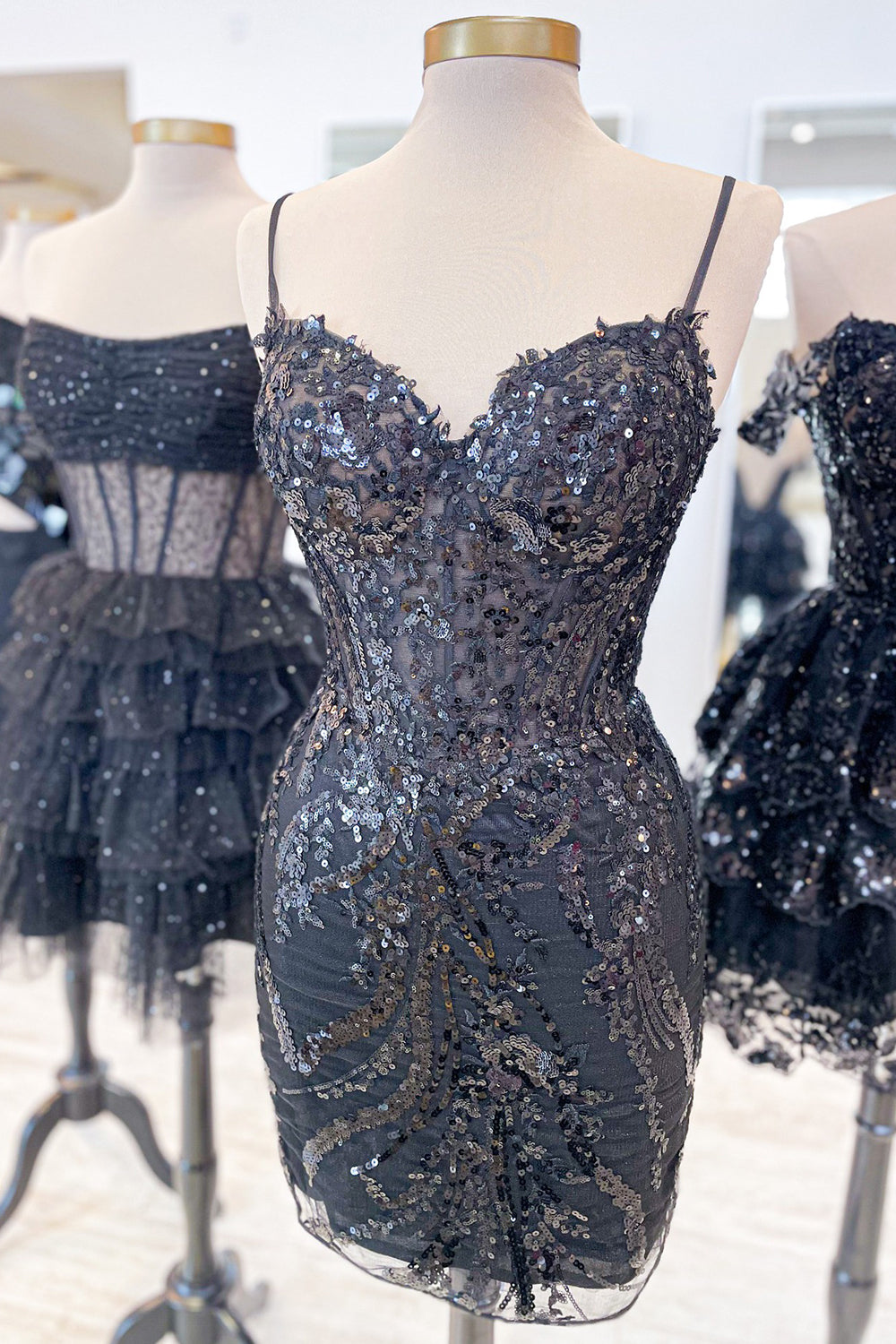 Lilac Sparkly Spaghetti Straps Short Tight Homecoming Dress