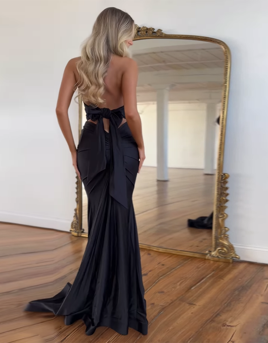 Light Blue Mermaid Halter Bow Tie Back Long Prom Dress