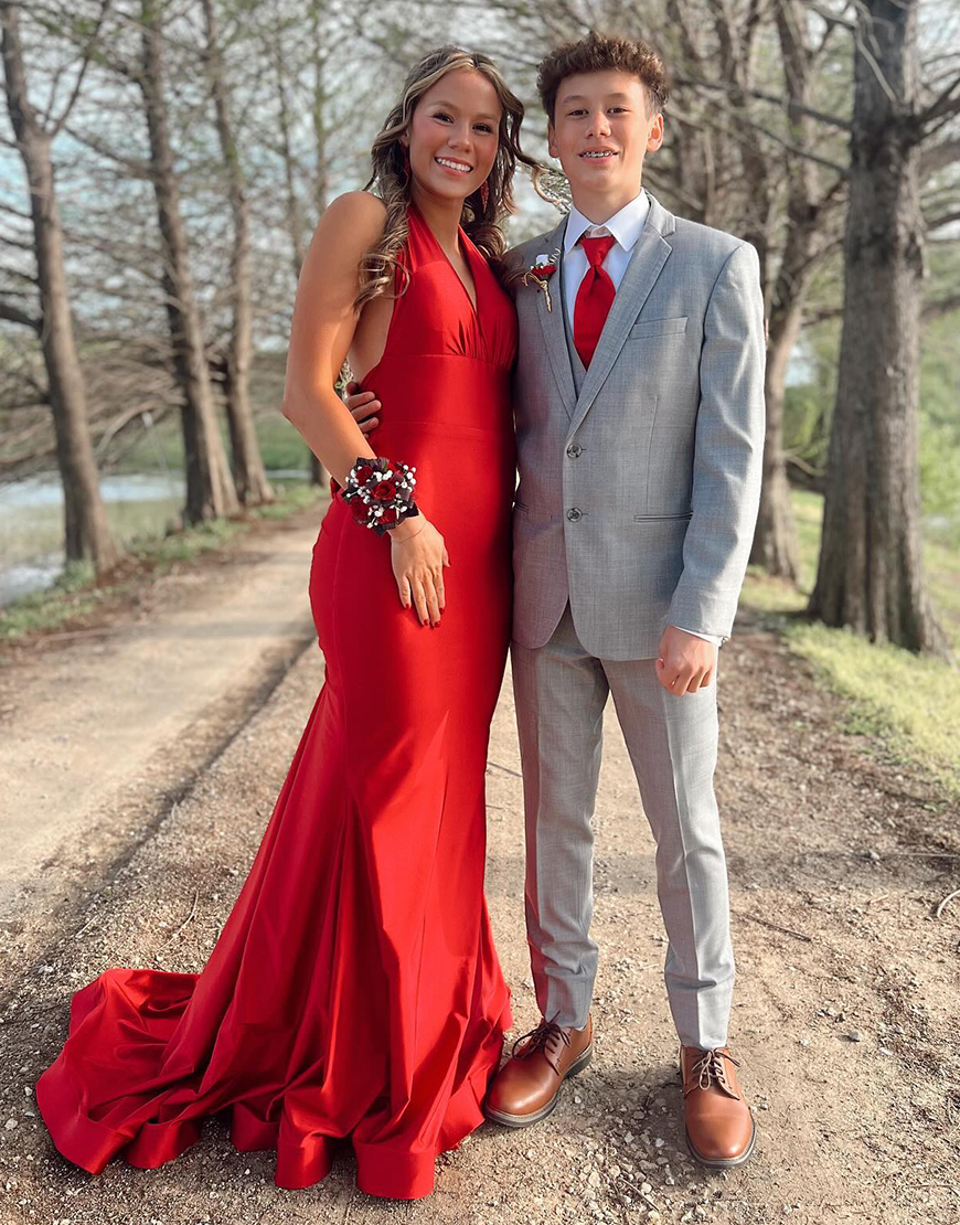 Light Blue Mermaid Halter Bow Tie Back Long Prom Dress