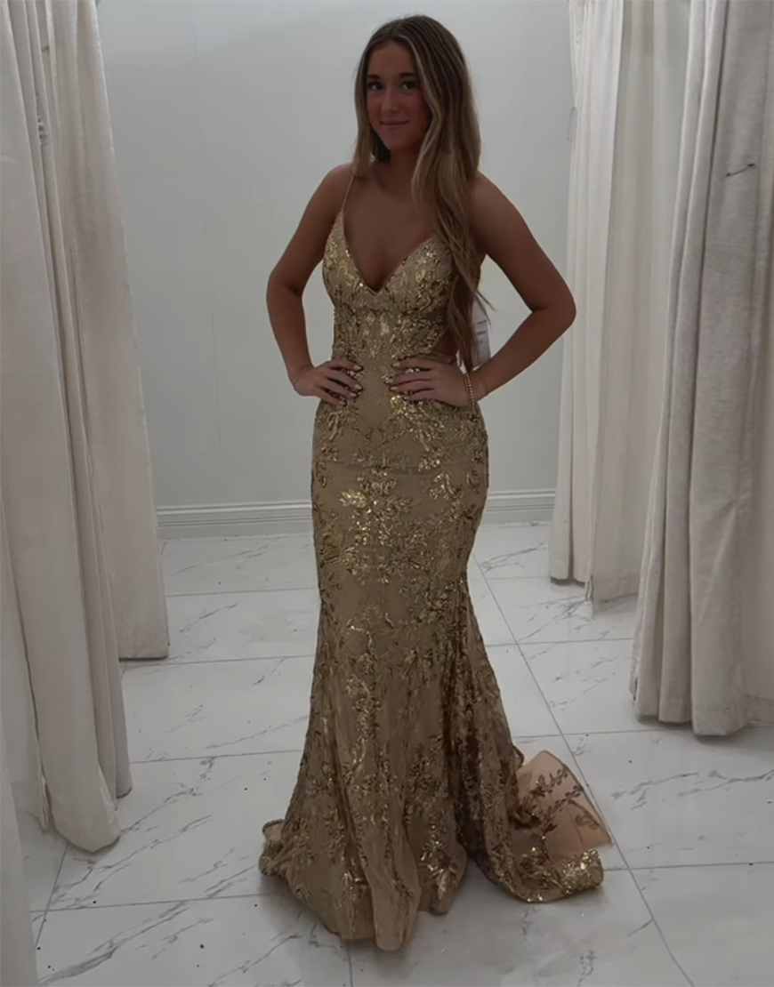 Sparkly Blue Mermaid Spaghetti Straps Long Lace-Up Prom Dress with Sequined