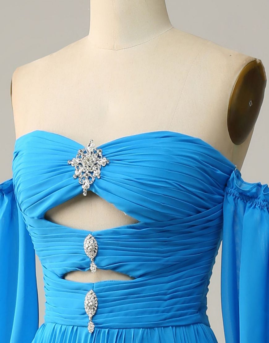 Elegant A-Line Court Train Prom Dress With Detachable Sleeves