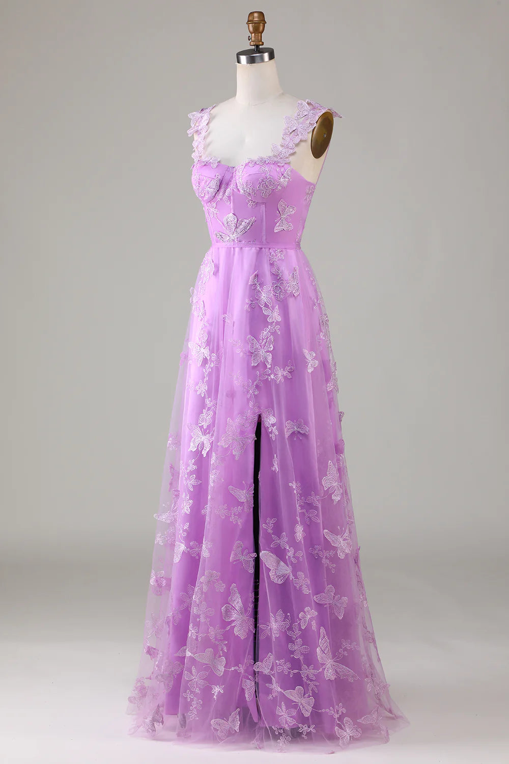 Stunning A-Line Long Tulle Prom Dress with Split And 3D Butterflies