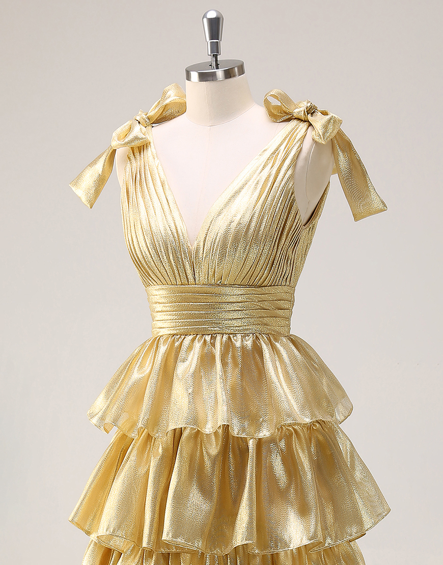 Trendy Pink A-Line Deep V-Neck Long Tiered Prom Dress With Split