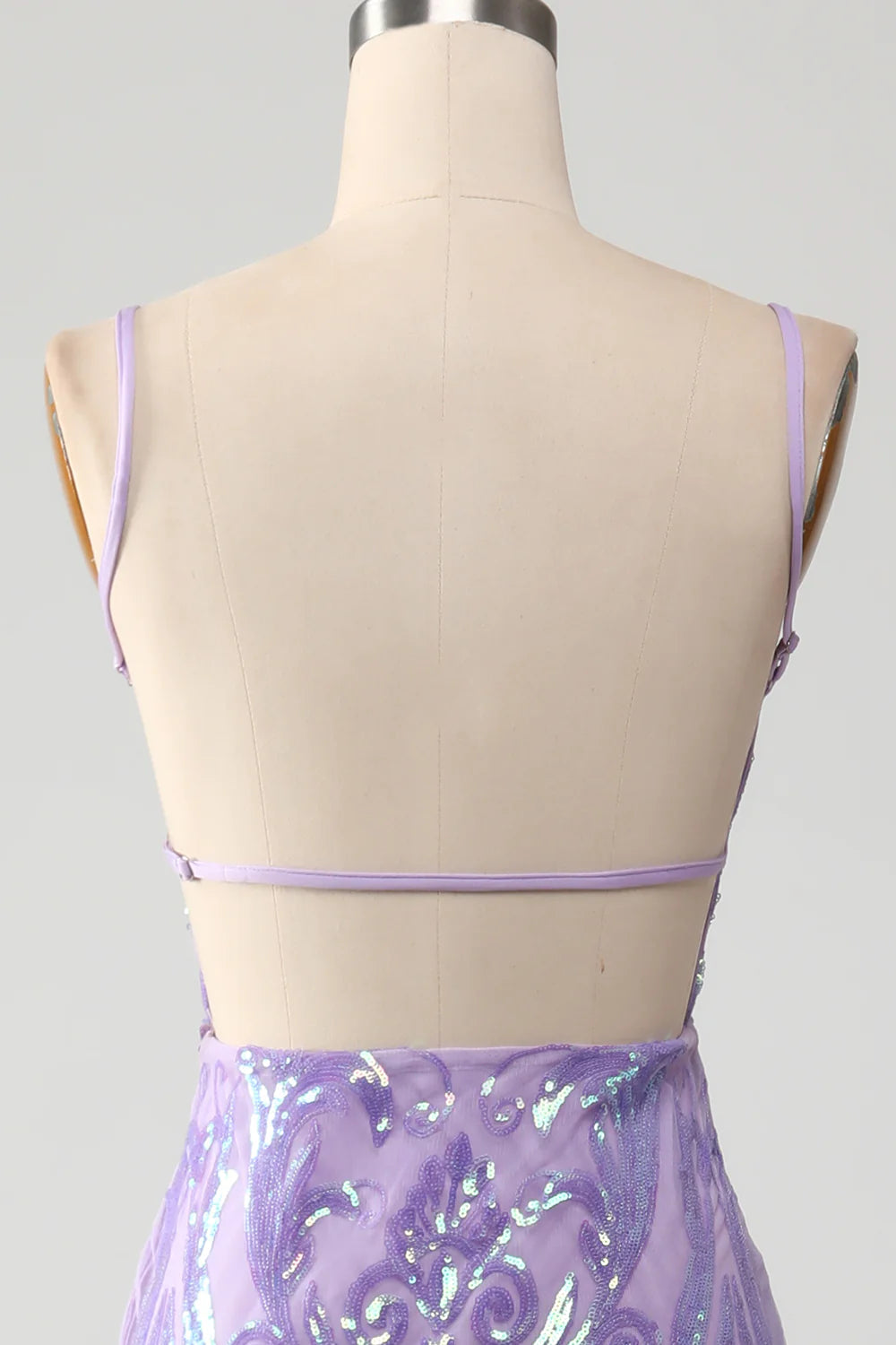 Sparkly Lilac Mermaid Spaghetti Straps Lace Up Long Prom Dress With Sequin