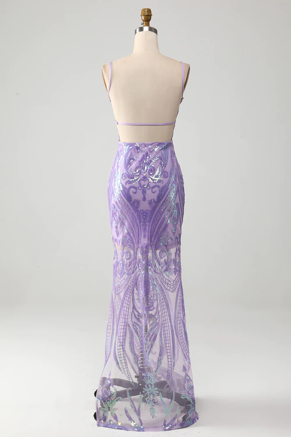 Sparkly Lilac Mermaid Spaghetti Straps Lace Up Long Prom Dress With Sequin