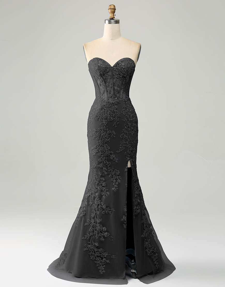 Light Blue Mermaid Sweetheart Lace Up Long Prom Dress With Appliques