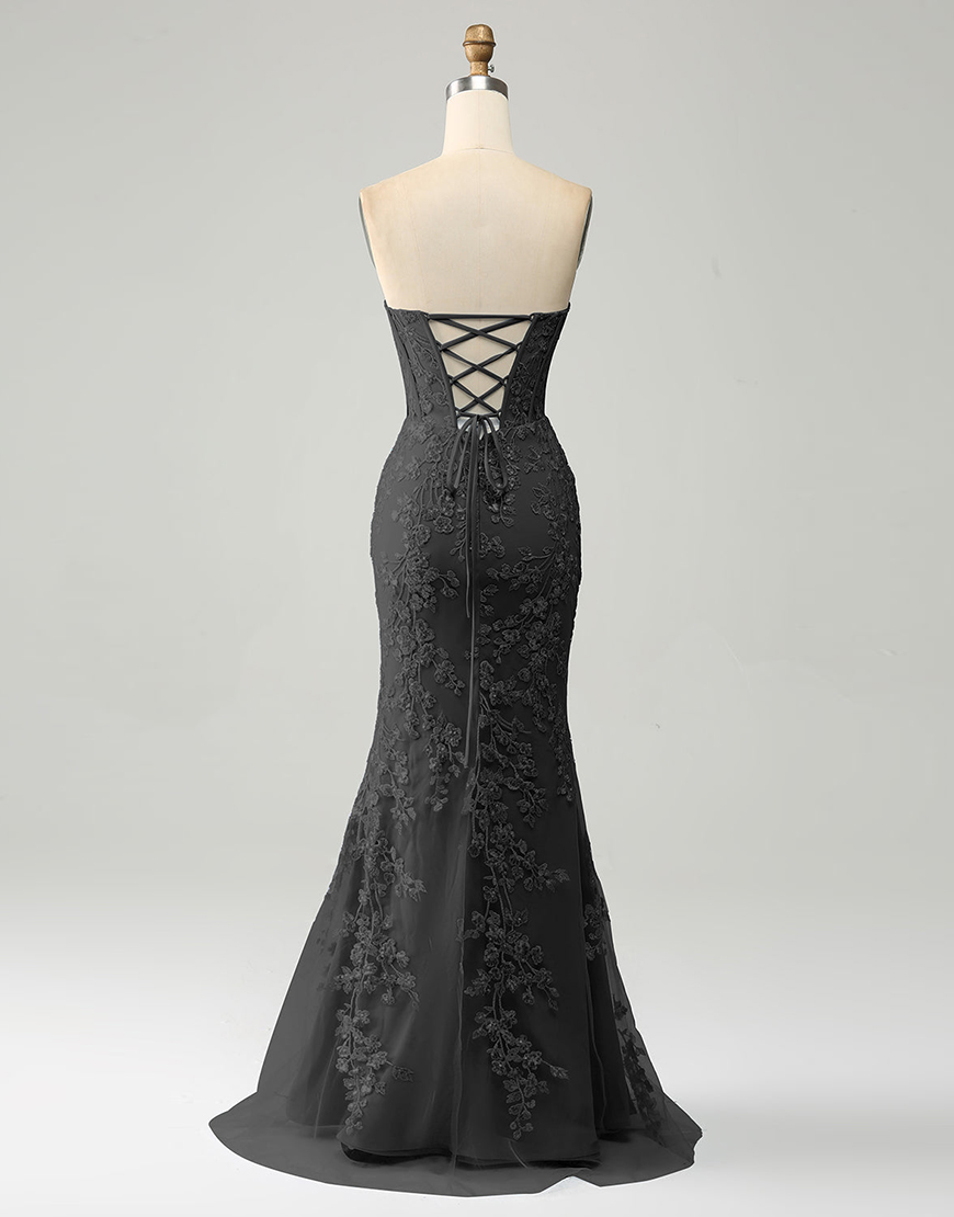 Light Blue Mermaid Sweetheart Lace Up Long Prom Dress With Appliques