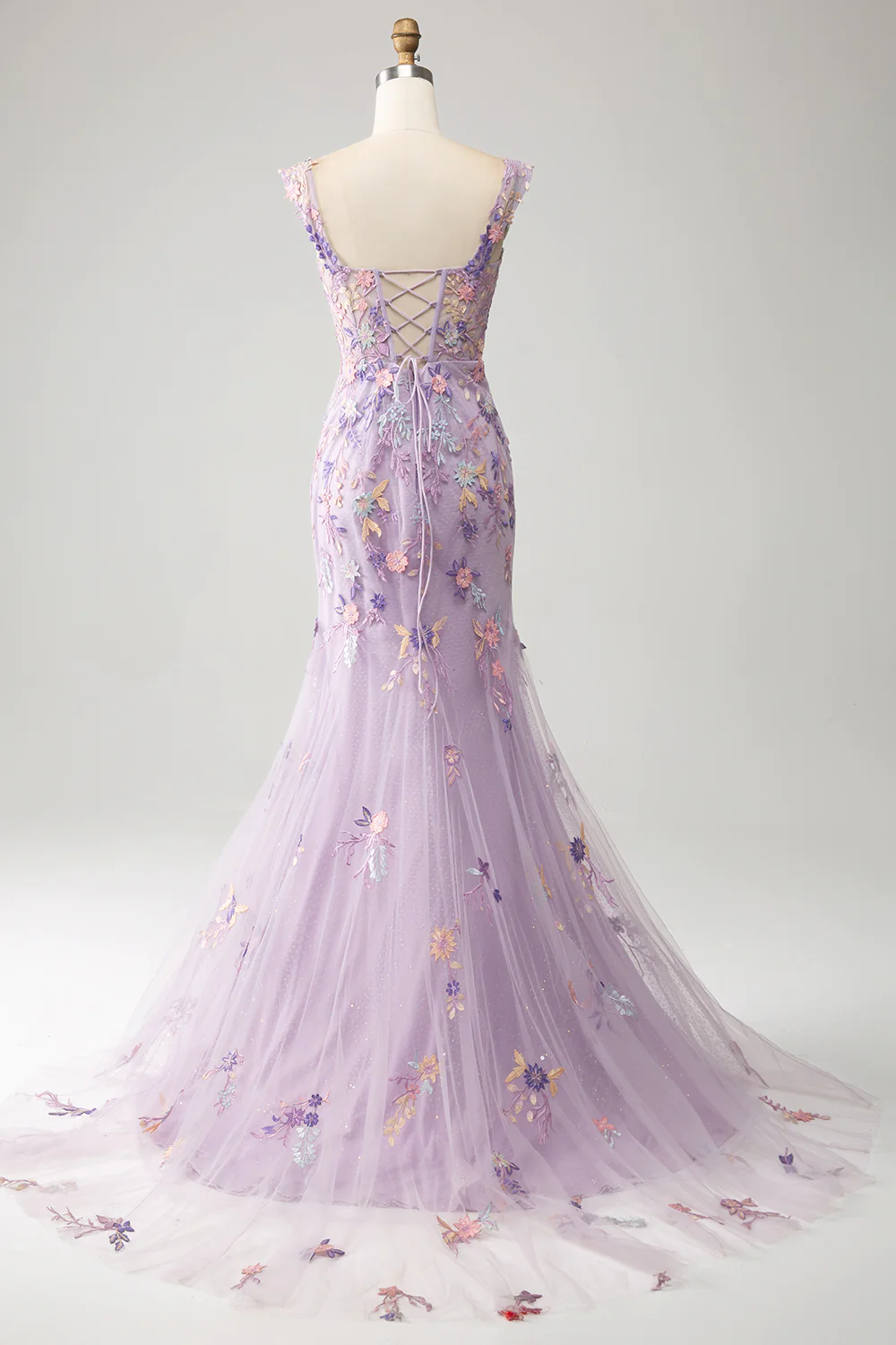 Mauve Mermaid Lace Up Long Corset Prom Dress With Embroidery