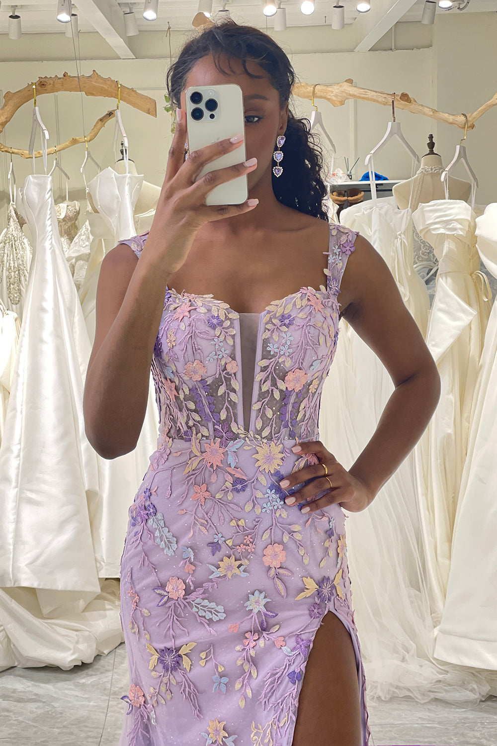 Mauve Mermaid Lace Up Long Corset Prom Dress With Embroidery