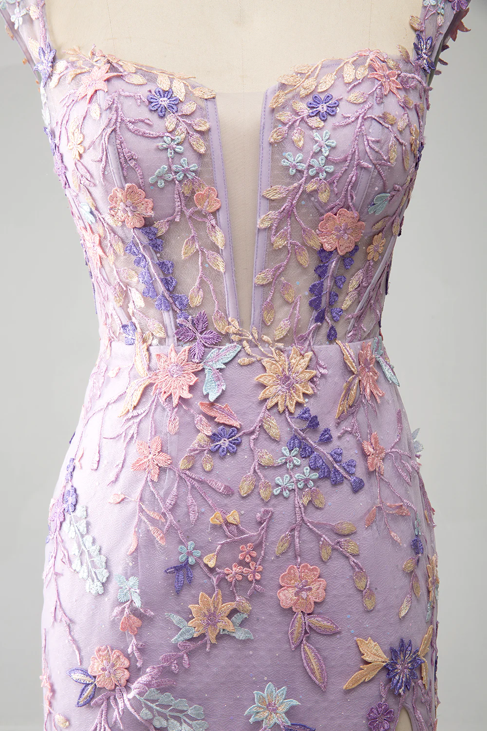 Mauve Mermaid Lace Up Long Corset Prom Dress With Embroidery