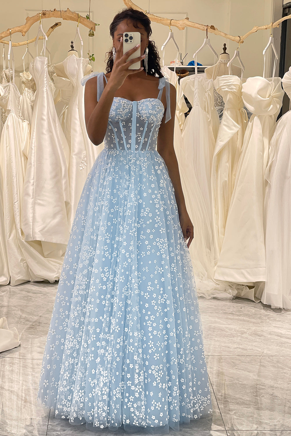 Sexy Tight Strapless Light Blue Long Prom Dress