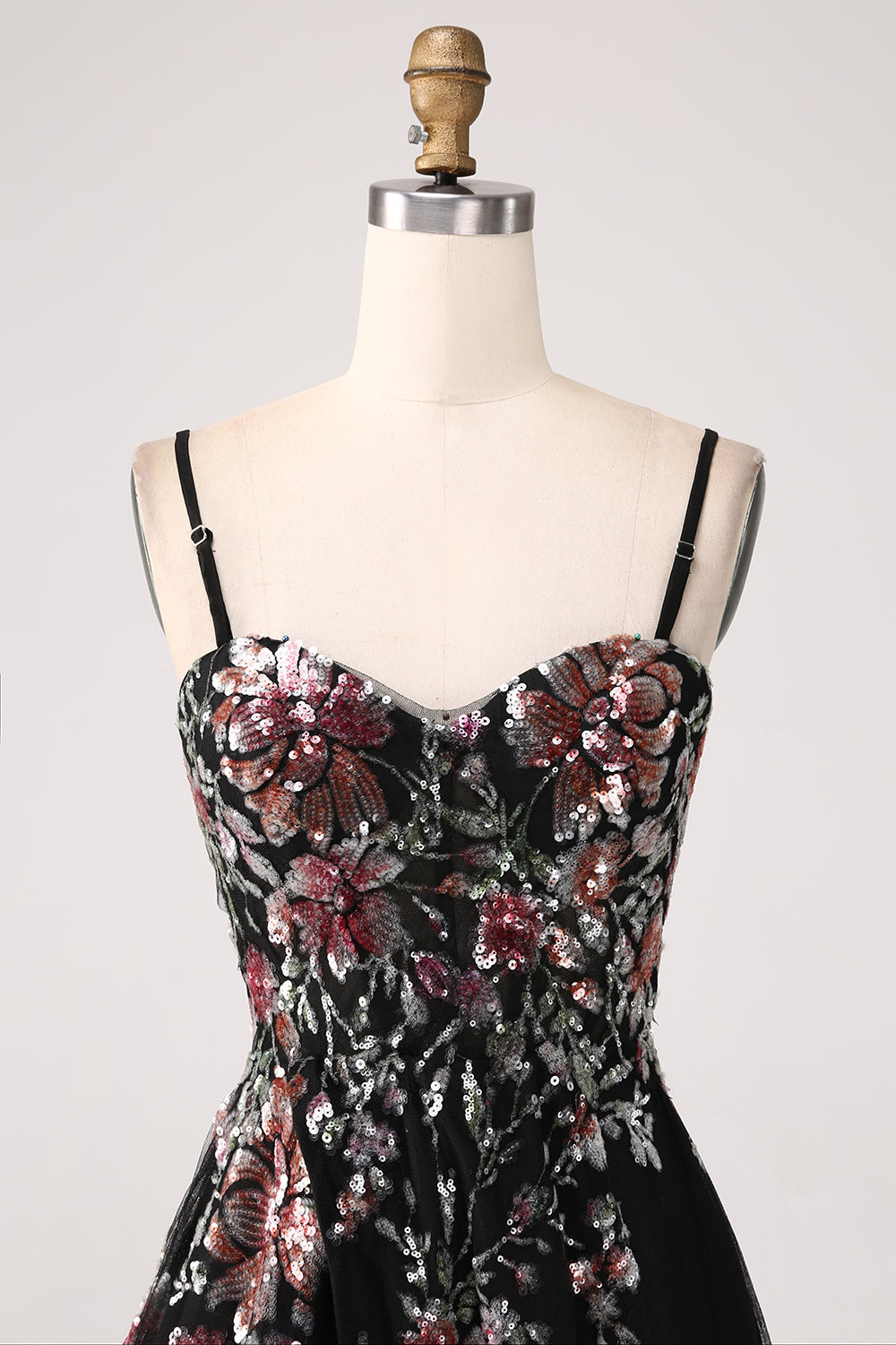 Sparkly Ivory Floral A-Line Flower Sequins Long Corset Prom Dress