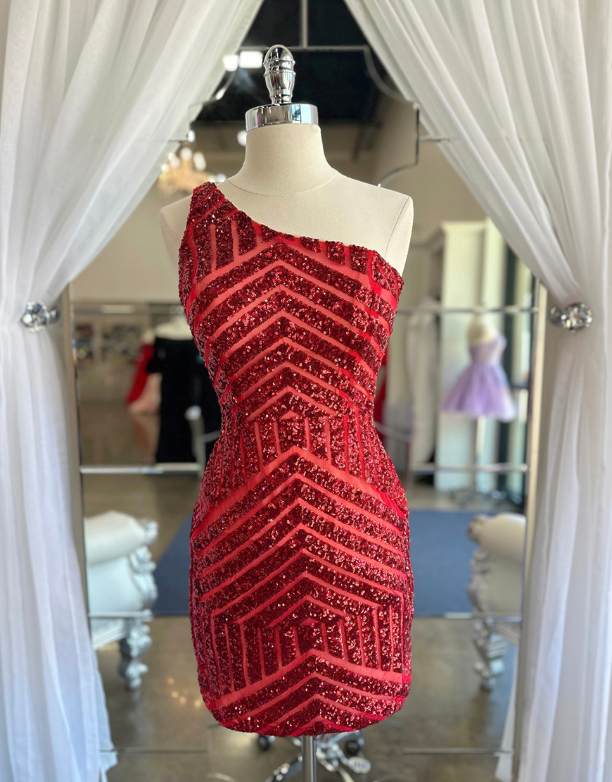 Sexy One-Shoulder Sequins Mesh Sleeveless Short Homecoming Dress