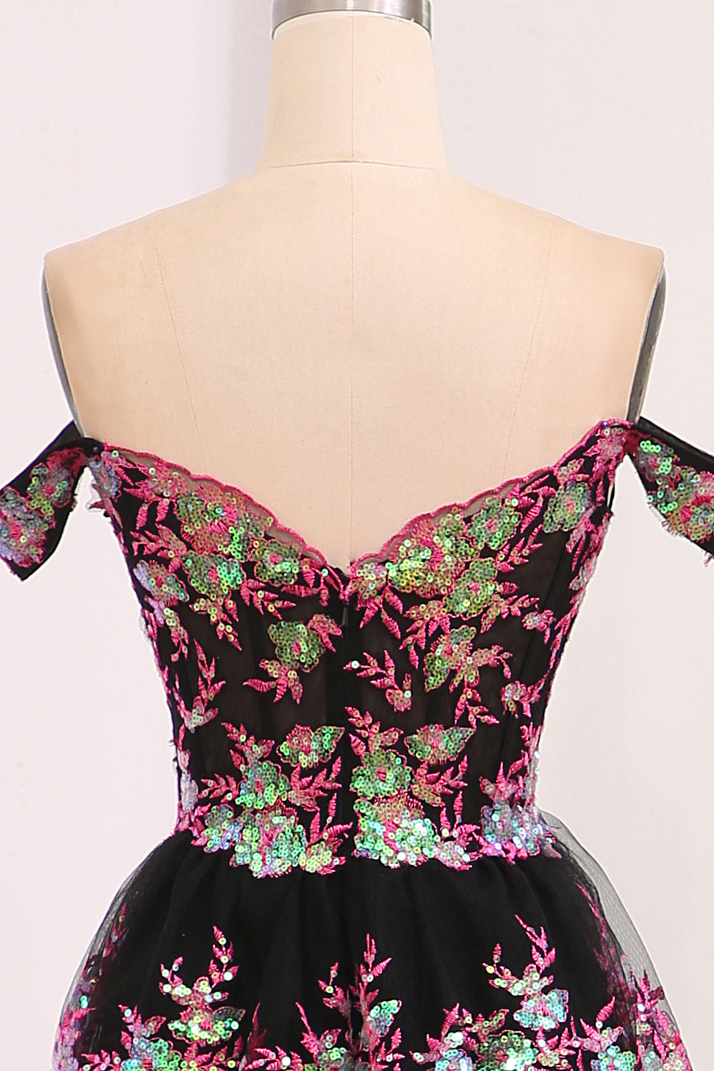 Luxurious Gold A-Line Off The Shoulder Long Tiered Prom Dress with Sequin