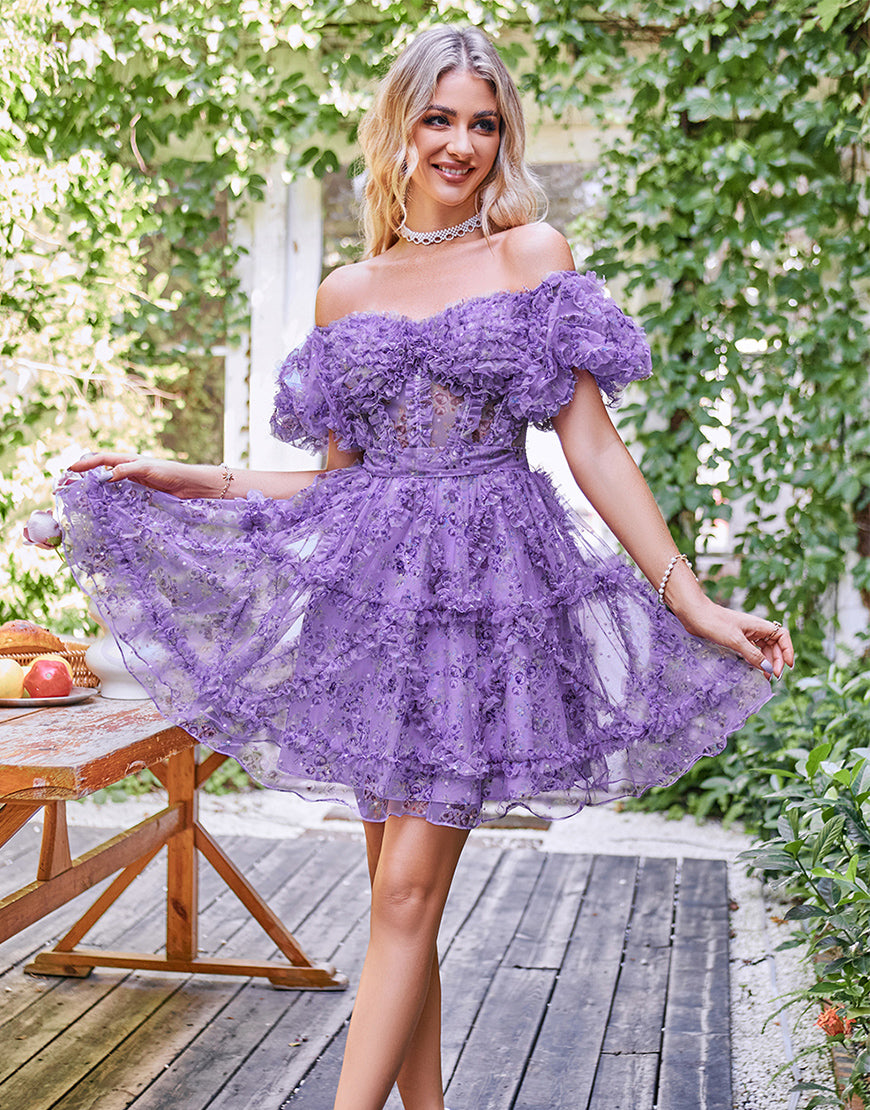 Sweet Off The Shoulder A-Line Short Tulle Homecoming Party Dress