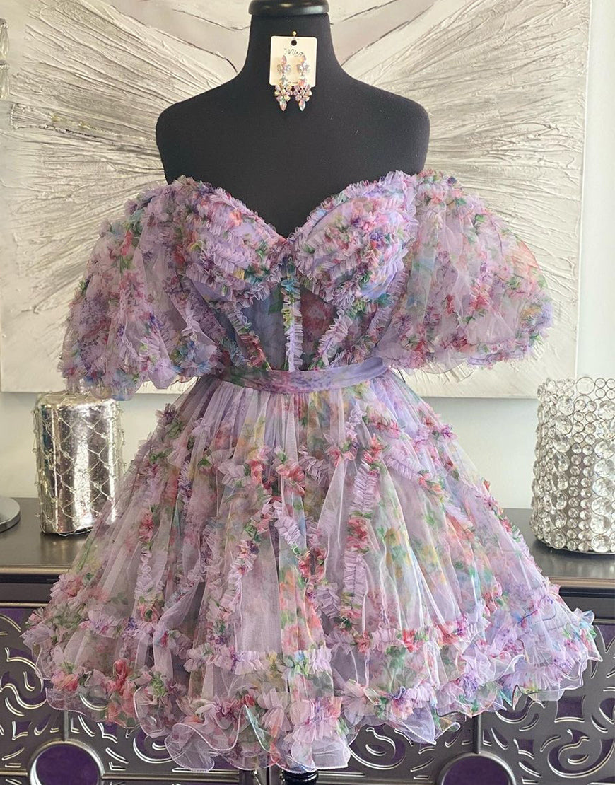 Sweet Off The Shoulder A-Line Short Tulle Homecoming Party Dress