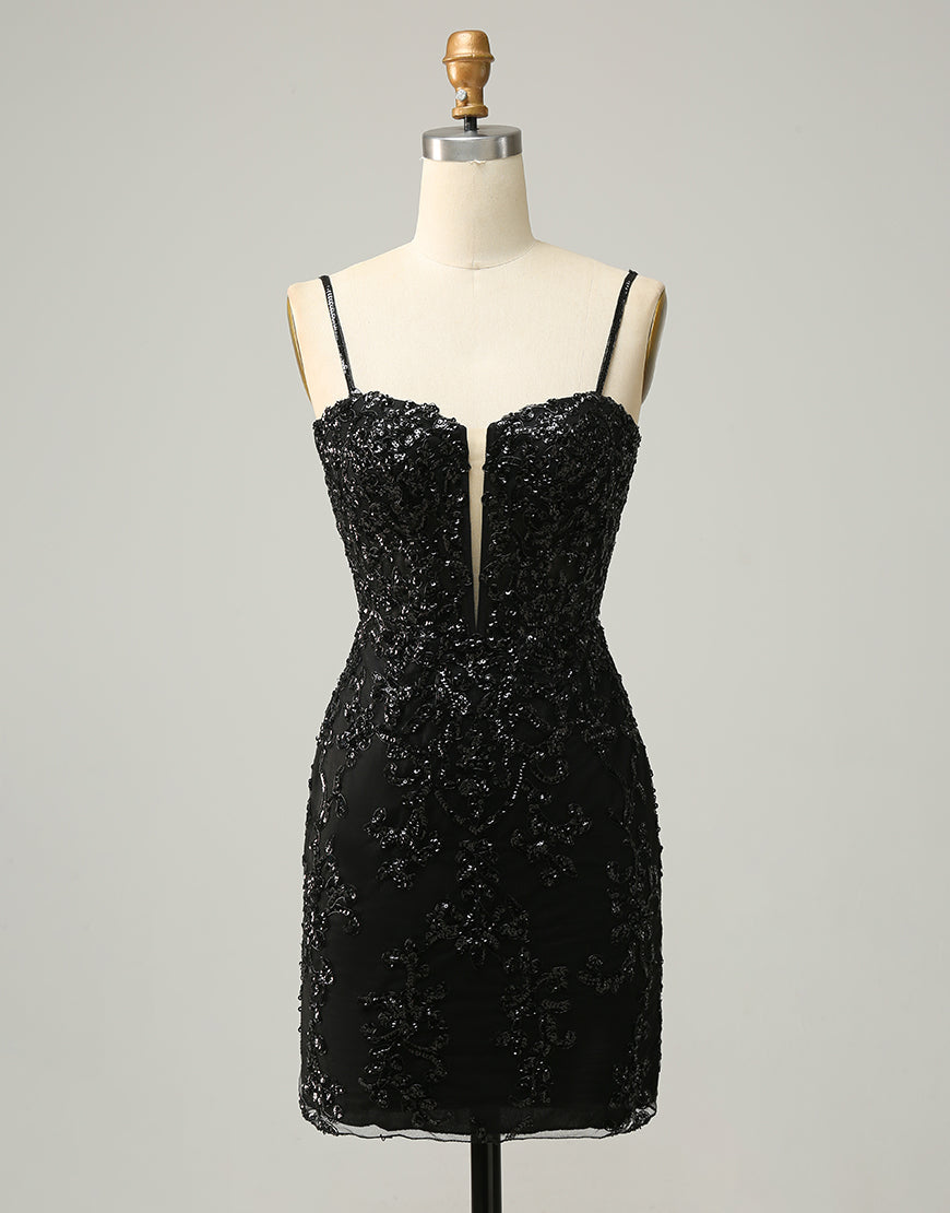 Red Sheath Corset Back Short Sequin Homecoming Dress