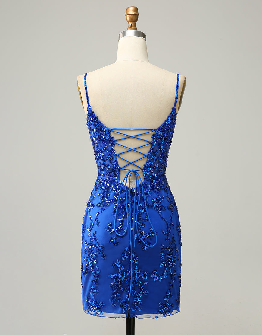Royal Blue Short Homecoming Dress With Beading And Sequin