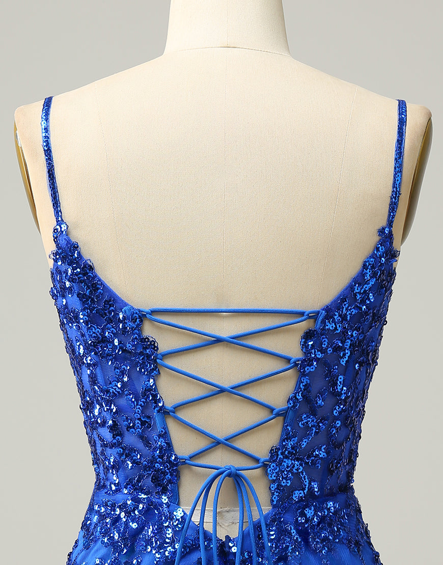 Royal Blue Short Homecoming Dress With Beading And Sequin