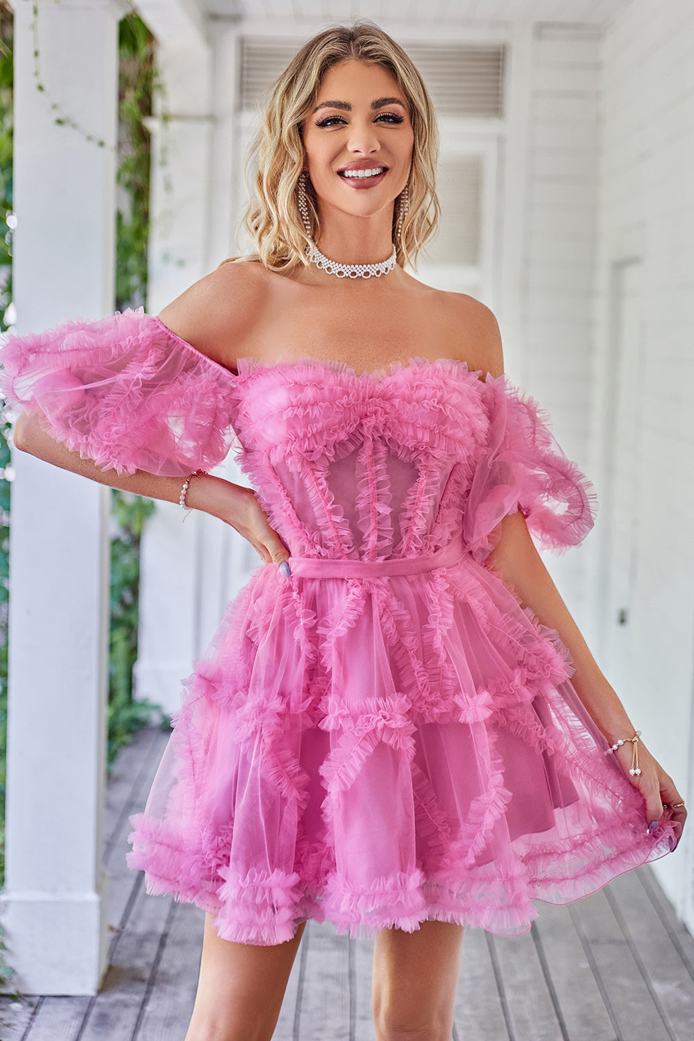 Cute Off The Shoulder A-Line Short Tulle Party Dress