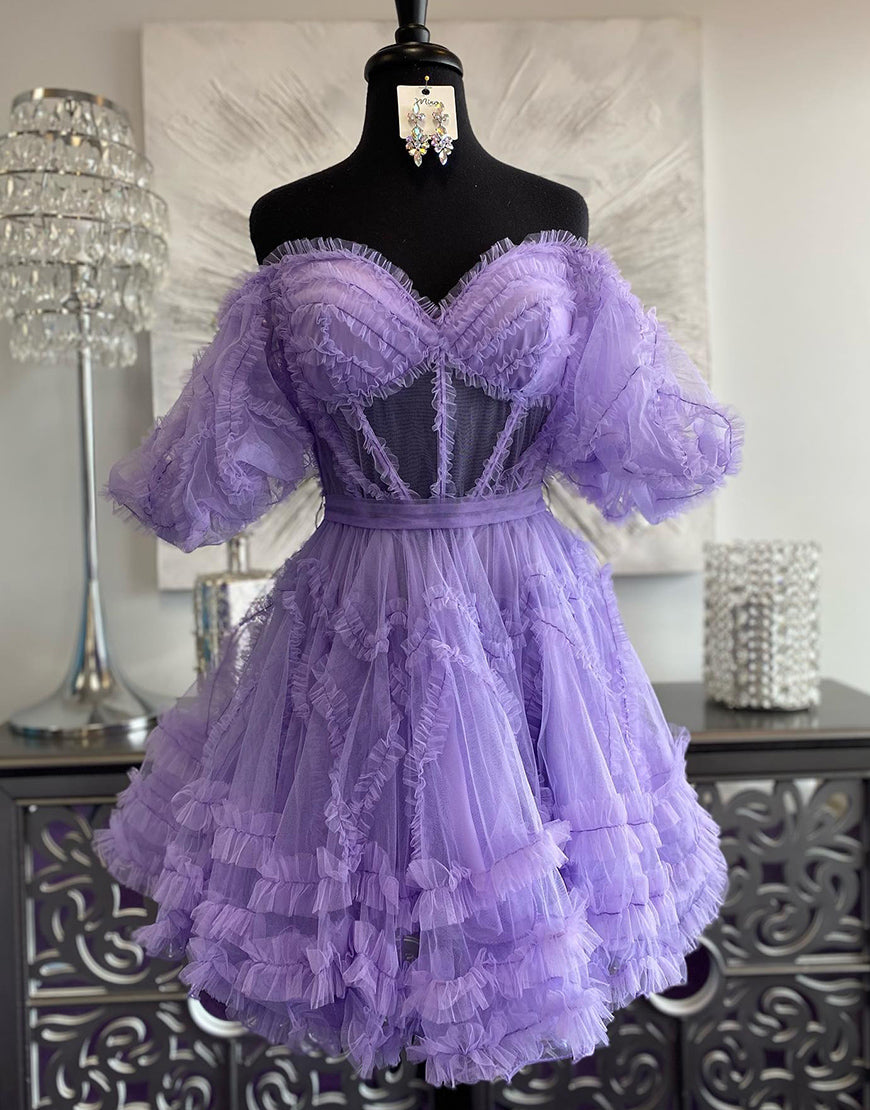 Cute Off The Shoulder A-Line Short Tulle Party Dress
