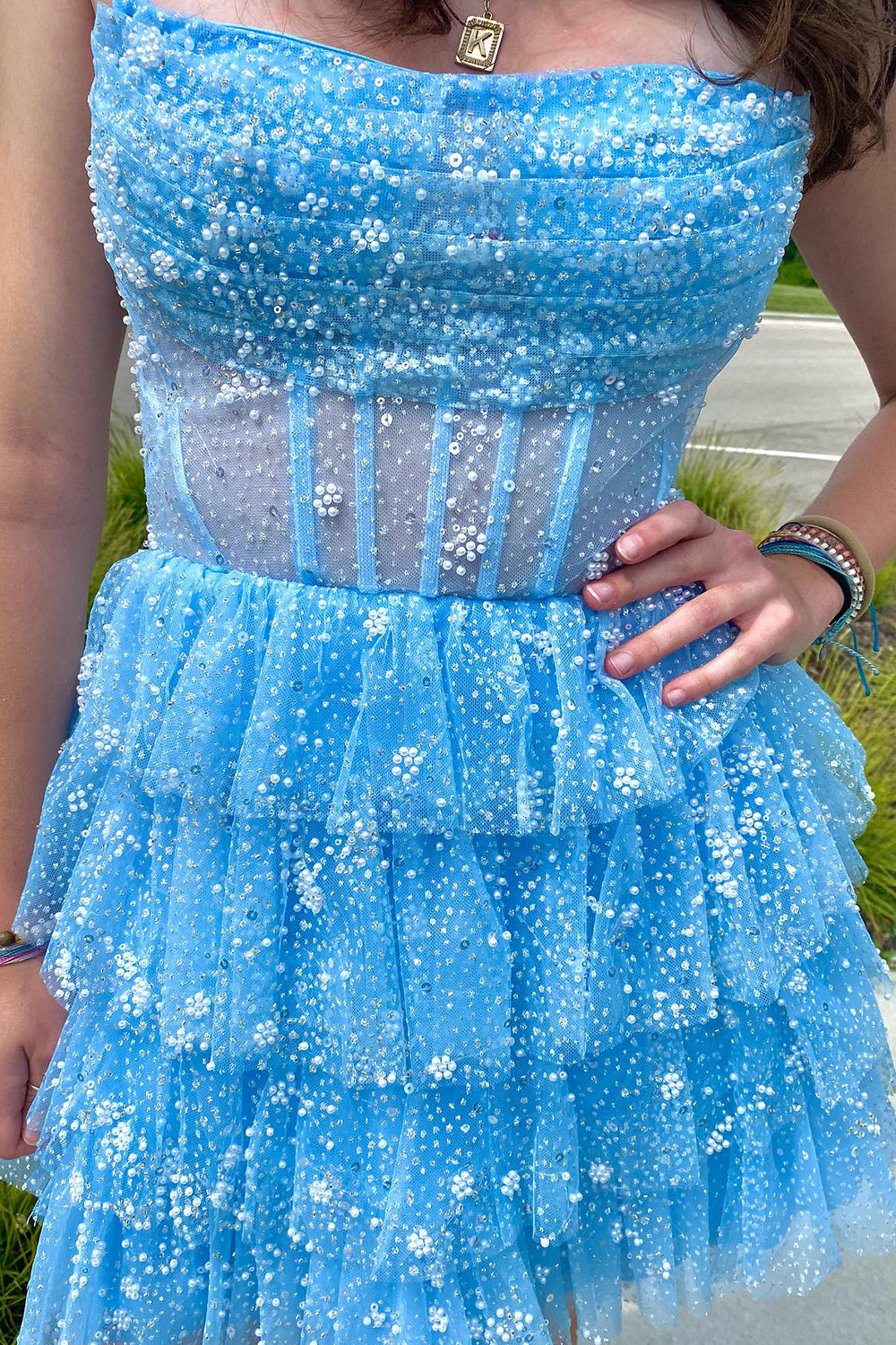 Pretty A-Line Strapless Short Tulle Tiered Homecoming Dress