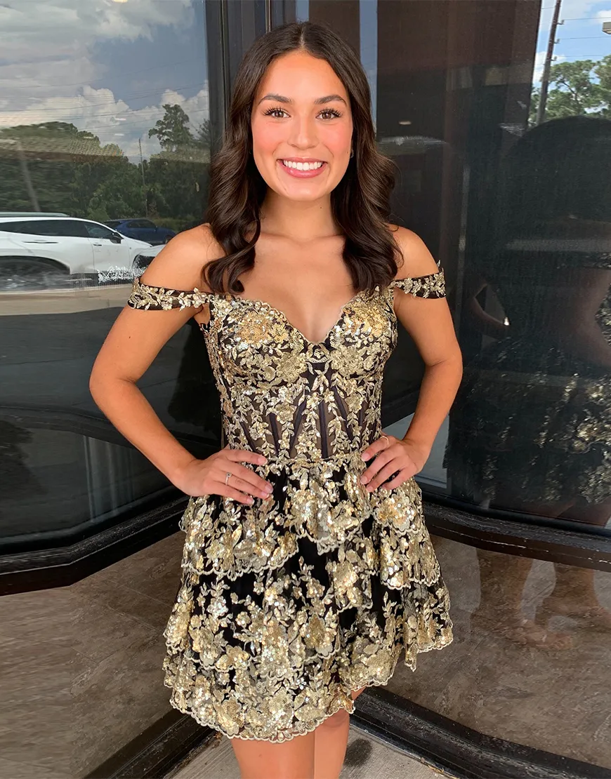 Sparkly Red A-Line Sequined Tiered Corset Homecoming Dress