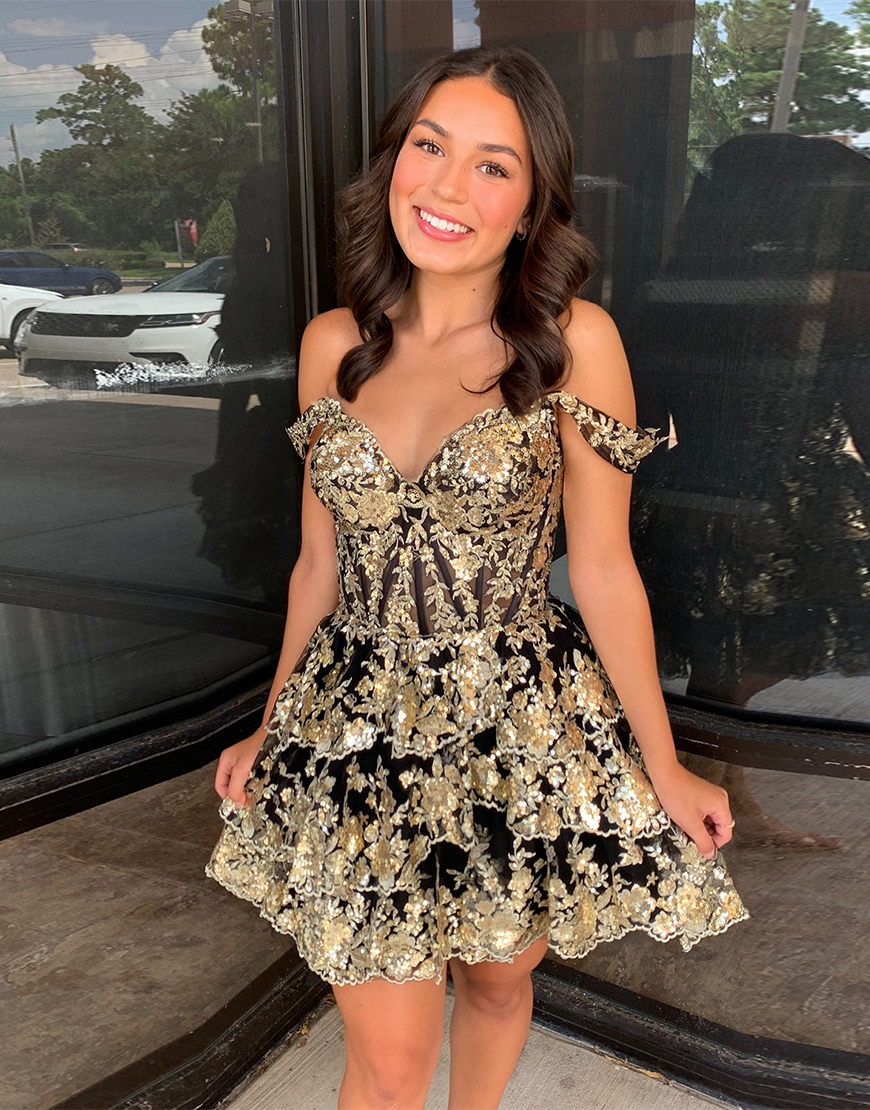 Dark Blue Off The Shoulder A-Line Tiered Short Party Dress