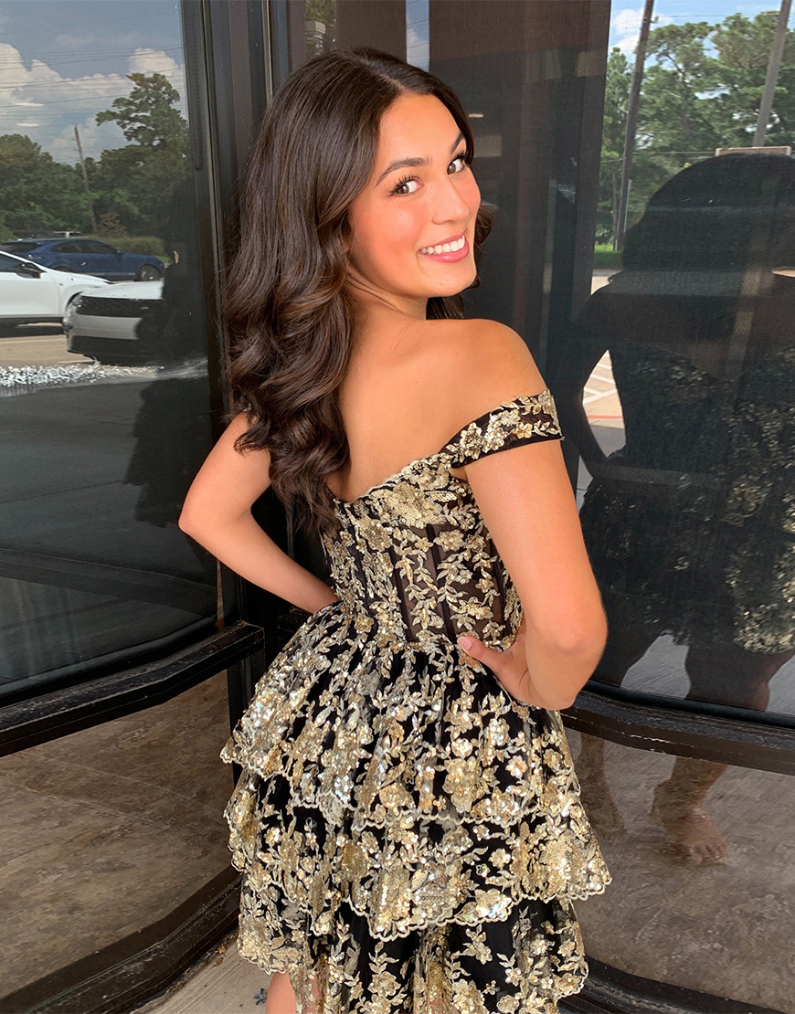 Dark Blue Off The Shoulder A-Line Tiered Short Party Dress