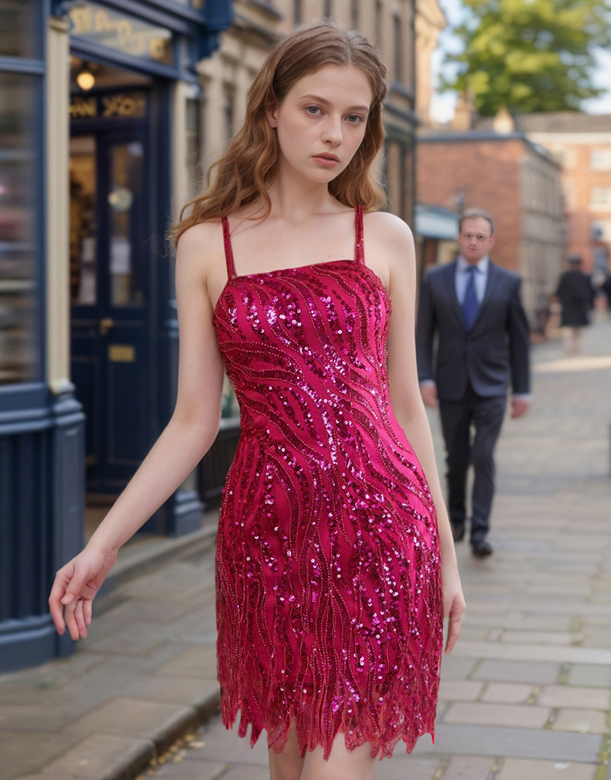 Sparkly Gold Spaghetti Straps Lace Up Sequin Homecoming Dress With Fringe