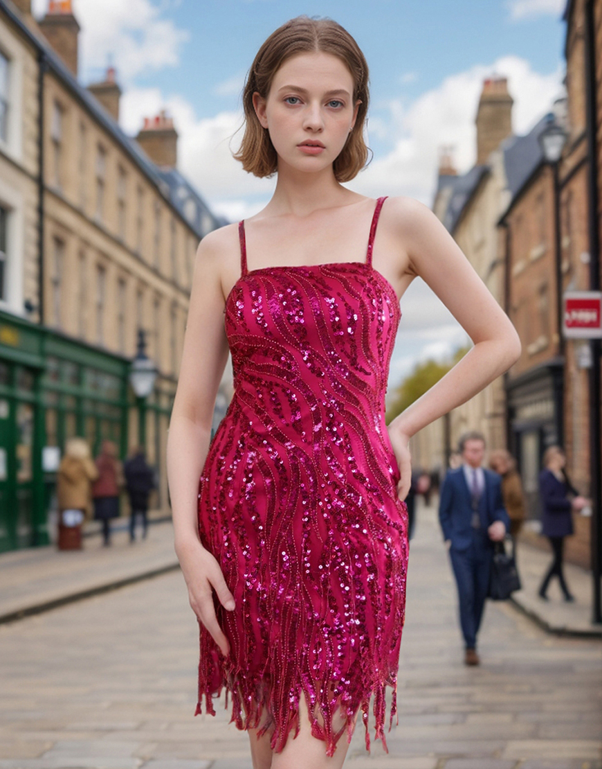 Sparkly Gold Spaghetti Straps Lace Up Sequin Homecoming Dress With Fringe